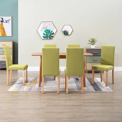 6-Piece Green Fabric Dining Chairs with Rubber Wood Frame – Comfortable Modern Farmhouse Kitchen & Dining Room Furniture Set, Soft Upholstered Seats, Sturdy Design