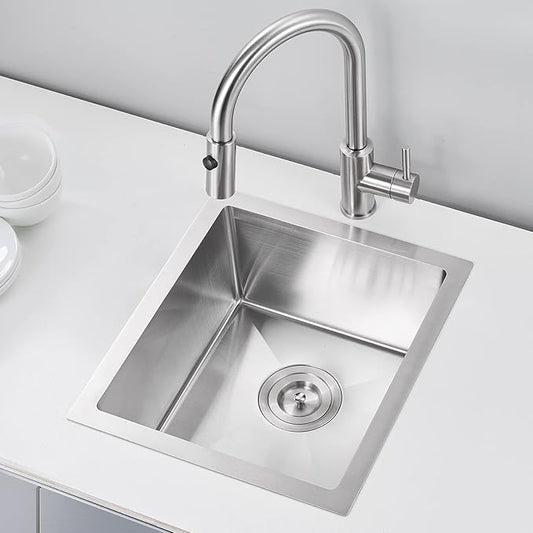 15 inch Bar Sink, KINKIB 15 x 17 inch Undermount Bar Prep Kitchen Sink, Handmade Single Bowl T-304 Stainless Steel Sink with Strainer