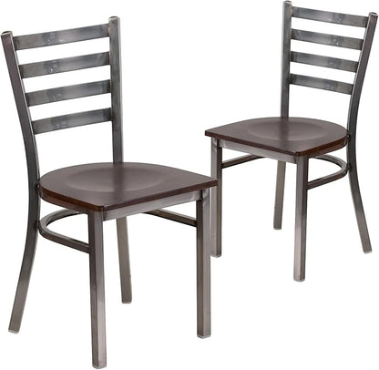Flash Furniture HERCULES Series Clear Coated Ladder Back Metal Restaurant Chair - Walnut Wood Seat
