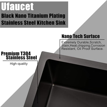 28 Inch Undermount Kitchen Sink Black, 28x18 Gunmetal Black 16 Gauge Stainless Steel Single Bowl Under Mount Commercial Kitchen Sinks 9 Inch Deep Includes Drain