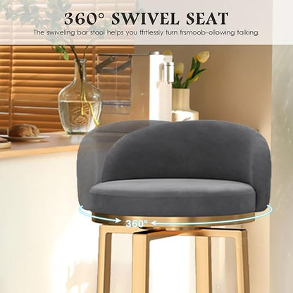 Swivel Stools Gold Metal Leg Height stools with Back High Dining Chairs for Home Kitchen Island-Grey 2 Pcs-25.6in Sitting (Grey 1 Pcs)
