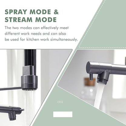 GIMILI Black Stainless Commercial Kitchen Faucet with Pull Down Sprayer Double-Headed Kitchen Faucets with Deck Plate
