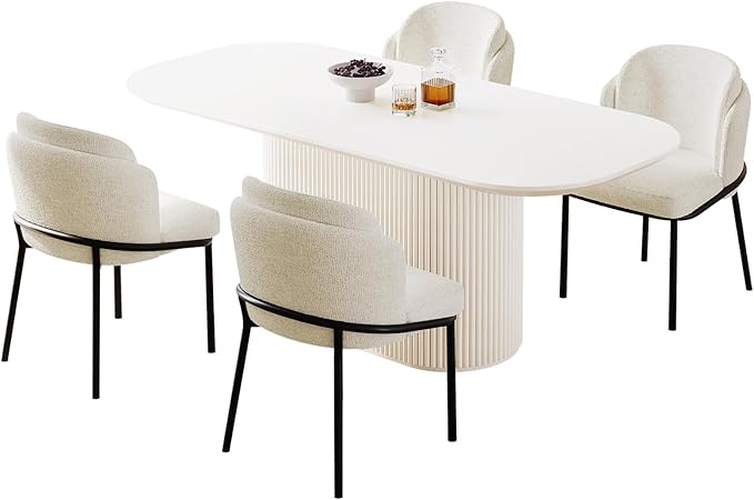 Miuuod 70" Extra Lage Dining & Kitchen Table Set,Kitchen Table with 4 Chairs,Large Oval Dinner Table with Round Corner for Dining Room,Living Room Furniture,Console Table Cream White
