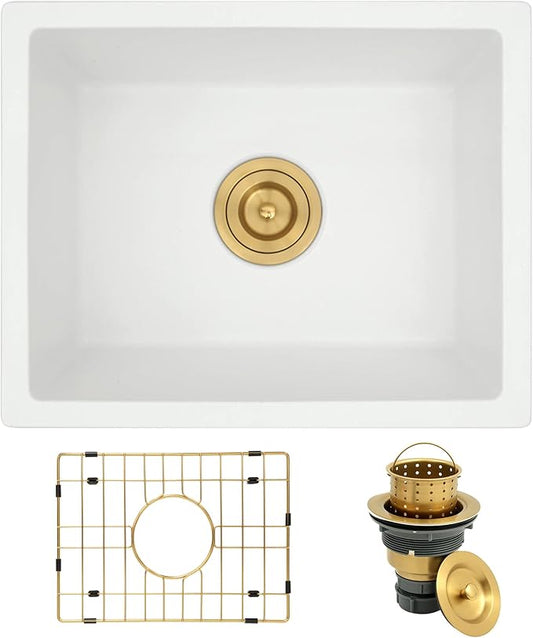 Rhbamoa White Bar Sink Undermount,White Granite Composite Kitchen Sink 18 inch,Small Bar Sinks Undermount,18''x14'' Small Single Bowl Quartz Sinks with Accessories