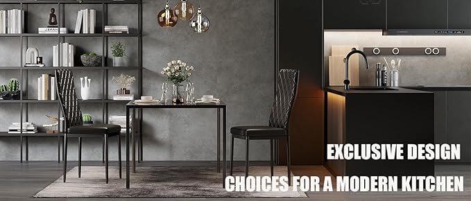 Modern Black Glass Table with Tempered Glass Top, Rectangular Dining Table, Space Saving for Apartments & Small Places, 47.25", Black