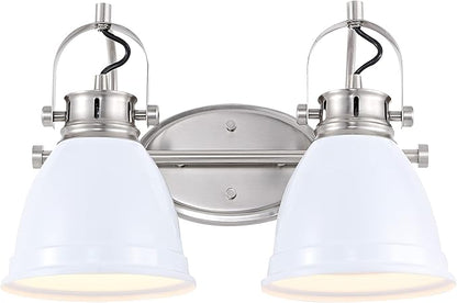 JONATHAN Y 16.25" White/Nickel 2-Light LED Vanity Light, Adjustable Wall Sconce for Bathroom Mirror, Farmhouse Bohemian Kitchen Light, Iron Black Bell Shade (JYL1115B)