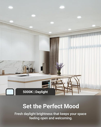 Sunco 6 Pack 4 Inch LED Recessed Lights, Slim Canless Ceiling Lighting, 650 LM, 10W (60W Equivalent), 5000K Daylight, Dimmable, Wafer Thin, Ultra Thin with Junction Box ETL