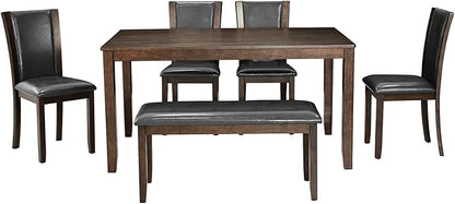 6-Piece Dining Table Set with Bench, Modern Wood Dining Table Set for 6, Kitchen and Dining Room Table and Chairs Set, Grey & White Two-Tone