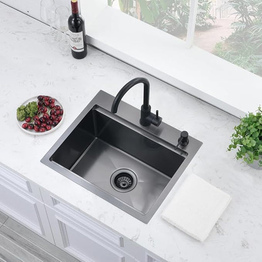 20 x 17 Inch Black Drop in Kitchen Bar Sink Workstation 16 Gauge Stainless Steel Small RV Kitchen Sink Outdoor Top Mount Single Bowl