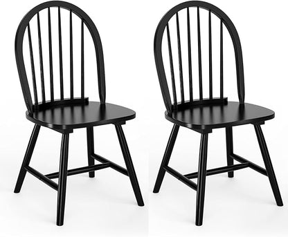 HAPPYGRILL 2 Pieces Wooden Dining Chairs Set, Vintage Armless Windsor Chairs, Kitchen Dining Chairs with Backrest, Black
