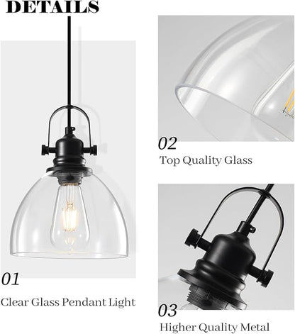 Kitchen Pendant Lighting Over Island 3 Pack, 7.5” Black Pendant Lights Kitchen Island, Farmhouse Glass Pendant Lights Kitchen Island, Industrial Pendant Light for Kitchen, Bedroom, Bathroom
