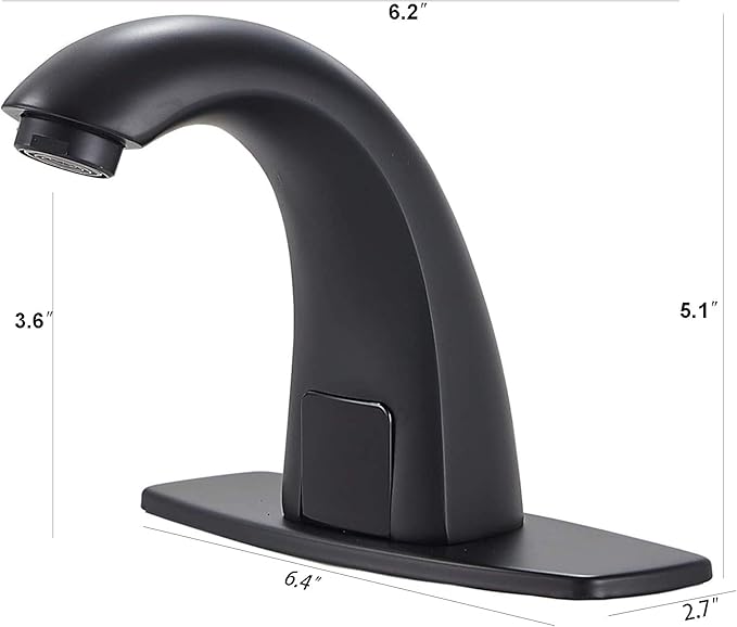 Automatic Touchless Faucet Black Bathroom Sink Faucet Electronic Sensor with Hole Cover Plate Control Box and Temperature Mixer AC/DC Powered Motion Activated Hands-Free Deck Mount