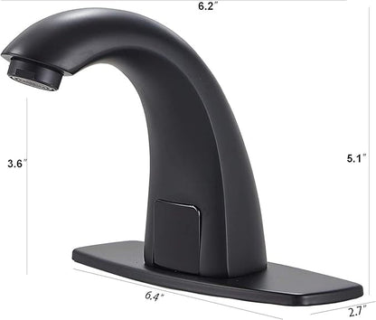 Automatic Touchless Faucet Black Bathroom Sink Faucet Electronic Sensor with Hole Cover Plate Control Box and Temperature Mixer AC/DC Powered Motion Activated Hands-Free Deck Mount