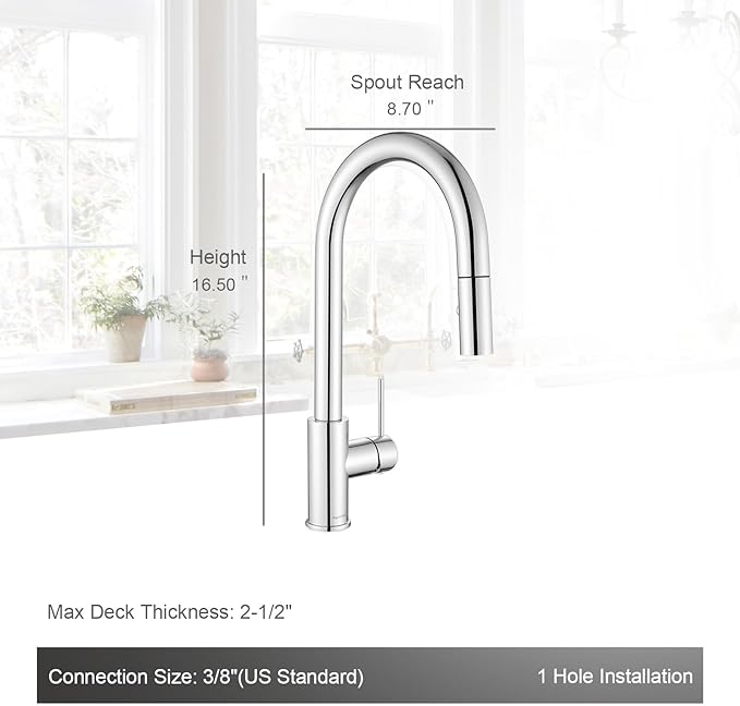 AguaStella AS60CH Chrome Kitchen Sink Faucet with Pull Down Sprayer Single Handle