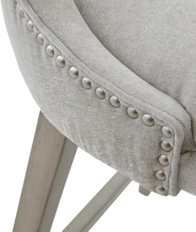 Madison Park Emmett Swivel Stool-Chic Modern, Scoop Back, Counter Height Barstool, Kitchen Island Chair Solid Wood Legs, Silver Nailhead Accent, Assembly Required, 21" W x 22" D x 37" H, Light Grey