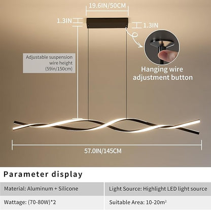 Modern Ceiling Chandelier Light, Acrylic Anti Flicker Pendant Lamp with Remote Control Dimmable 3 Color Mode & Brightness (Warm Cool Neutral Light) for Kitchen Bar Walnut 57in