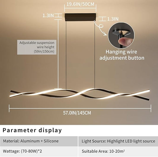Modern Ceiling Chandelier Light, Acrylic Anti Flicker Pendant Lamp with Remote Control Dimmable 3 Color Mode & Brightness (Warm Cool Neutral Light) for Kitchen Bar Walnut 57in