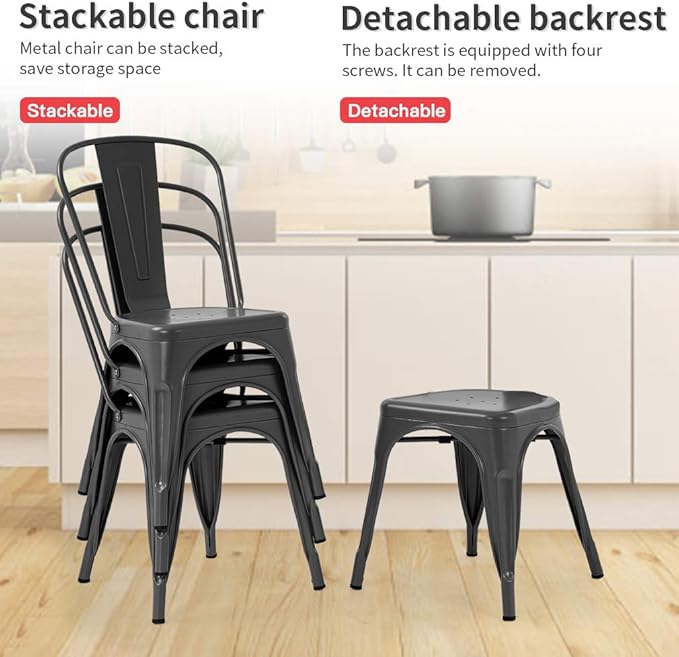 FDW Metal Dining Chairs Set of 2 Patio Chair Indoor Outdoor Chairs Kitchen Metal Chairs Restaurant Chair 18 Inch Seat Height Metal Stackable Chair 330LBS Weight Capacity Tolix Side Bar Chairs