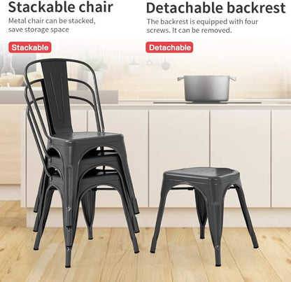 FDW Metal Dining Chairs Set of 2 Patio Chair Indoor Outdoor Chairs Kitchen Metal Chairs Restaurant Chair 18 Inch Seat Height Metal Stackable Chair 330LBS Weight Capacity Tolix Side Bar Chairs