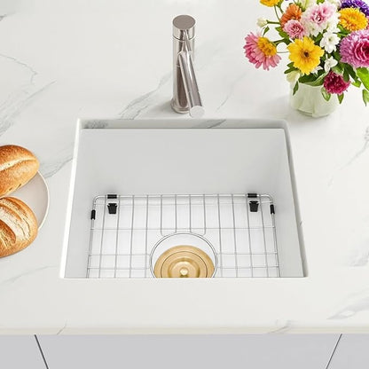 MILOSEN White Undermount Bar Sink, 15×17 Inch Small White Wet Bar or Prep Sink, 9 Inch Deep Granite Composite Outdoor Single Bowl Basin with Accessories, Small Quartz Sinks