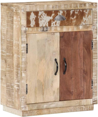 Solid Mango Wood Sideboard, Rustic Buffet Cabinet with Drawers, 23.6x11.8x29.5 Inch, Polished Finish, Living Room Storage Furniture Kitchen Furnitur