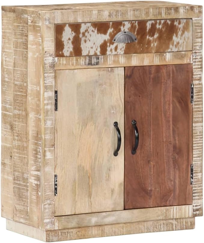 Solid Mango Wood Sideboard Cabinet 23.6" Buffet Storage Cabinet with Drawer and Doors for Living Room Entryway Kitchen
