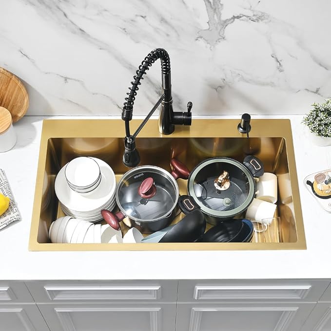 Gold 33x19 Drop In Kitchen Sink-Jshozzy Drop In Sink Kitchen Top Mount 16 Gauge Stainless Steel Sink Single Bowl