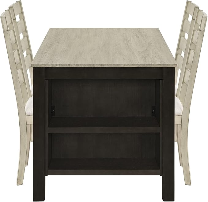 Merax LUMISOL Kitchen Table Set for 4, Wood 5 Piece Dining Table Set Kitchen Island Set with 2 Tier Storage Shelves Farmhouse Kitchen Set with Padded Chairs (Beige, 5 Piece)