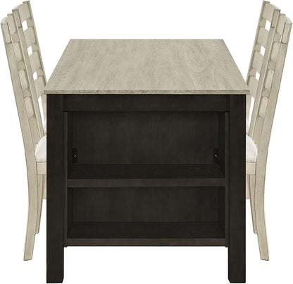 Merax LUMISOL Kitchen Table Set for 4, Wood 5 Piece Dining Table Set Kitchen Island Set with 2 Tier Storage Shelves Farmhouse Kitchen Set with Padded Chairs (Beige, 5 Piece)