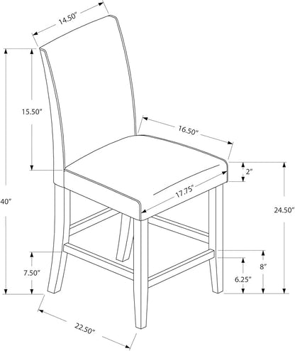 Monarch Specialties I 1903 Dining Chair, Set of 2, Counter Height, Upholstered, Kitchen, Dining Room, Pu Leather Look, Wood Legs, Beige, Brown, Transitional