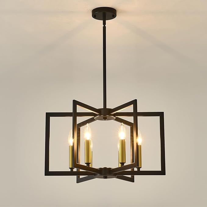 6-Light Black Chandelier for Dining Room Light Fixture Over Table Modern Geometric Industrial Meta Pendant Light Fixture Hanging Lighting for Dining Room,Living Rooms,Villas,Entryway