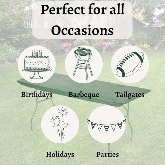 Kwik-Covers 10 Pack of Rectangular Plastic Table Covers - 6' Foot or 8' Foot Options - Indoor or Outdoor Fitted Table Covers (Table NOT Included) (Hunter Green, 30" x 96" (8' ft))