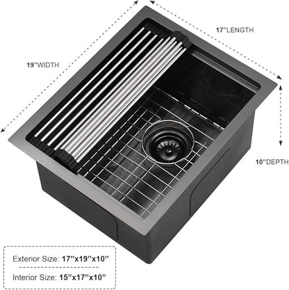 Black Bar Sink Undermount Workstation-iAnomla 17x19 Inch Black Stainless Steel Wet Bar Sinks Small Rv Kitchen Sink Undermount Workstation 16 Gauge Single Bowl Deep Outdoor Sinks with Cutting Board