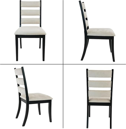 Upholstered Dining Chairs Set of 2, Rustic Chenille Ladder High Back Dining Room Kitchen Side Chairs with Non-Slip Foot Mats, Beige