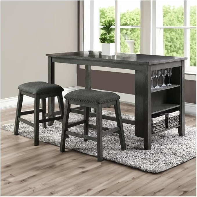 HomeStock Counter Height Table with Shelves - Kitchen Island Table - Gray