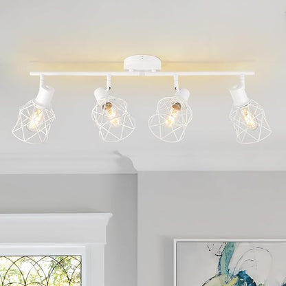 WILON Track Lighting Fixtures, Flush Mount Ceiling Spot Lights Modern Dining Room 4 Light Fixture 4 Way Track Light White Kitchen Rotatable Spotlight for Entryway Living Room