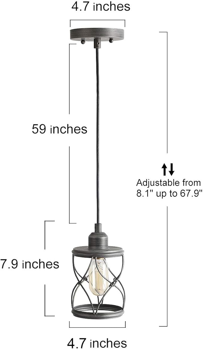 LALUZ Pendant Lighting for Kitchen Island, Hallway, Rustic Industrial Cage Hanging Fixture, Silver Brushed, Mini Size, 4.75 Inches