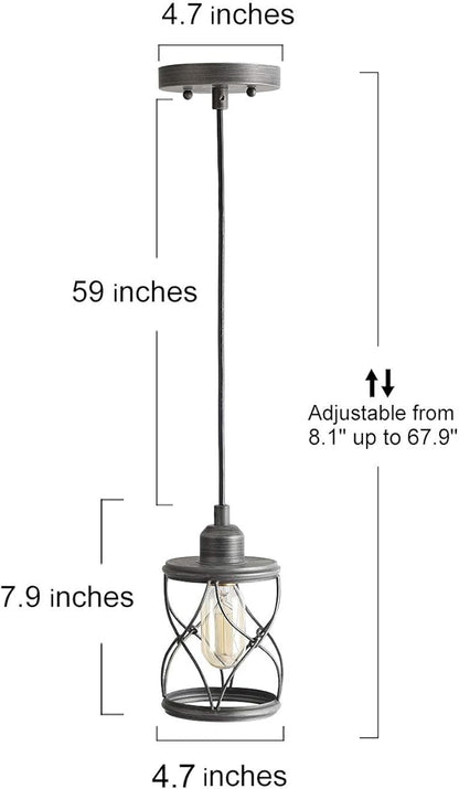 LALUZ Pendant Lighting for Kitchen Island, Hallway, Rustic Industrial Cage Hanging Fixture, Silver Brushed, Mini Size, 4.75 Inches