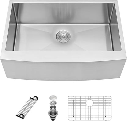 Sarlai 30 Farm Sink Stainless Steel - 30x21 Inch Farmhouse Kitchen Sink Apron Front Farmer Farm Style Stainless Steel 16 Gauge Single Bowl Kitchen Farm Sink Basin with Drain Strainer