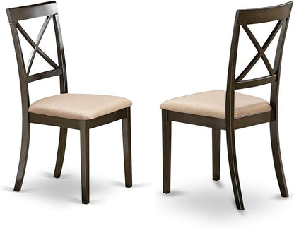 East West Furniture BOC-CAP-C Boston Kitchen Dining Chairs - Linen Fabric Upholstered Wooden Chairs, Set of 2, Cappuccino