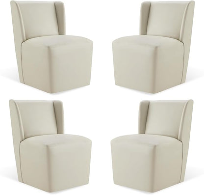 KISLOT Upholstered Dining Chairs Set of 4 with Casters, Wingback Modern Side Armless Deskchair with Rollers for Diningroom Bedroom Livingroom Reading Room, Cream Faux Leather