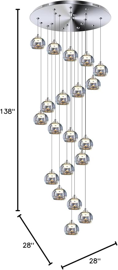 20-Light Modern Crystal Chandeliers for Staircase Foyer High Ceilings Chandeliers Long Spiral Crystal Chandeliers,K9 Crystal Drop Chandelier D28XH135inch