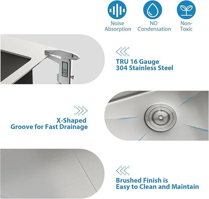 Lordear 25 Inch Drop In Utility Sink Laundry Room T304 16 Gauge Stainless Steel 12 Inch Deep Basin Sink Single Bowl 25x22