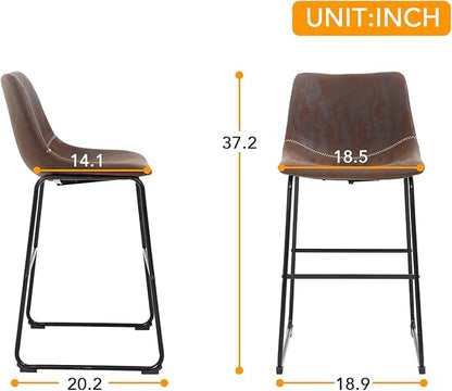 BestOffice Leather Living Room Chairs Dining Chairs Set of 2 Kitchen Chairs Dining Room Chairs 19" W x 19" D x 37" H Inches Counter Stools with Backs Leather Island Chairs,Brown