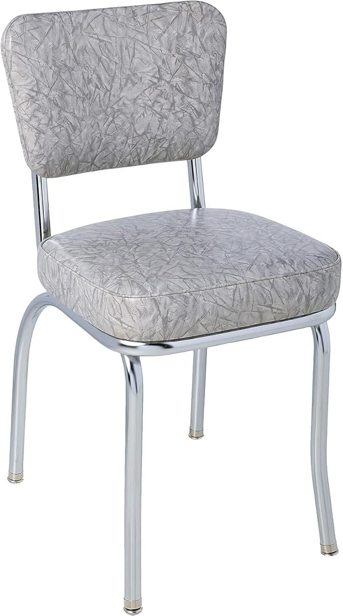 HomeStock Diner Chair - Vinyl Seat, Chrome Frame - Fully Assembled Bistro Kitchen Chair Cracked Ice Grey
