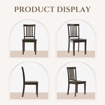 COLAMY Wooden Dining Chairs Set of 2, Solid Rubberwood Kitchen & Dining Room Chairs,Windsor Style Seating, Rustic Dining Table Chairs, Non-Slip Foot Pads, Farmhouse & Traditional Seating,Dark Brown