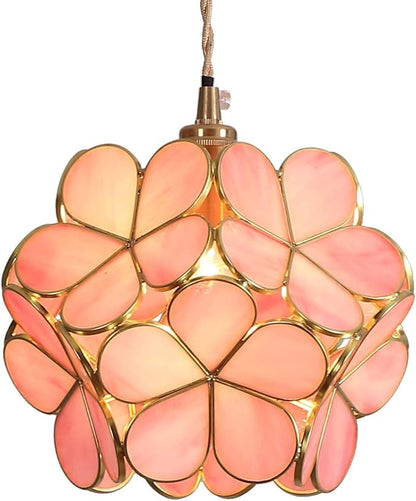 Bieye L10742 Petals Tiffany Style Stained Glass Ceiling Pendant Light with 8-inch Wide Lampshade (Pink, 8" Cherry Blossom)
