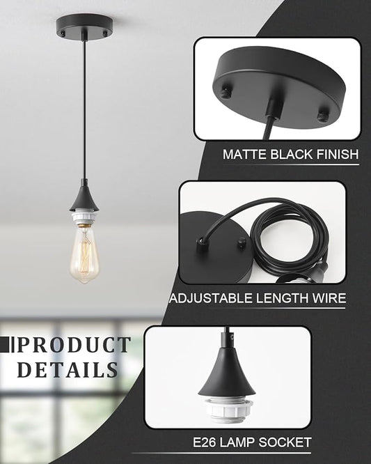 Vintage Black Pendant Light Kit,E26 Lamp Socket DIY Pendant Light Cord,Adjustable Hanging Light Fixtures for Kitchen,3Pack