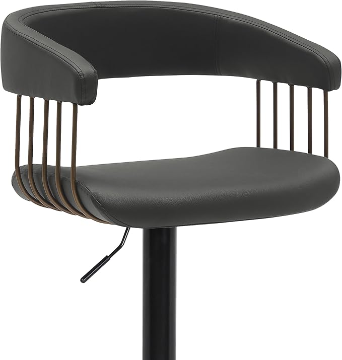 Armen Living Calista Adjustable Height Mid Century Modern Swivel Bar Stool for Kitchen Island Counter in Black Faux Leather with Golden Bronze and Black Metal