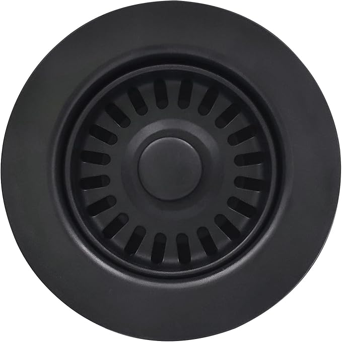 EADOT 3-1/2 Inch Polymer Black Sink Drain Assembly with Basket Strainer and Stopper for Quartz, Granite or Fireclay Kitchen Sinks